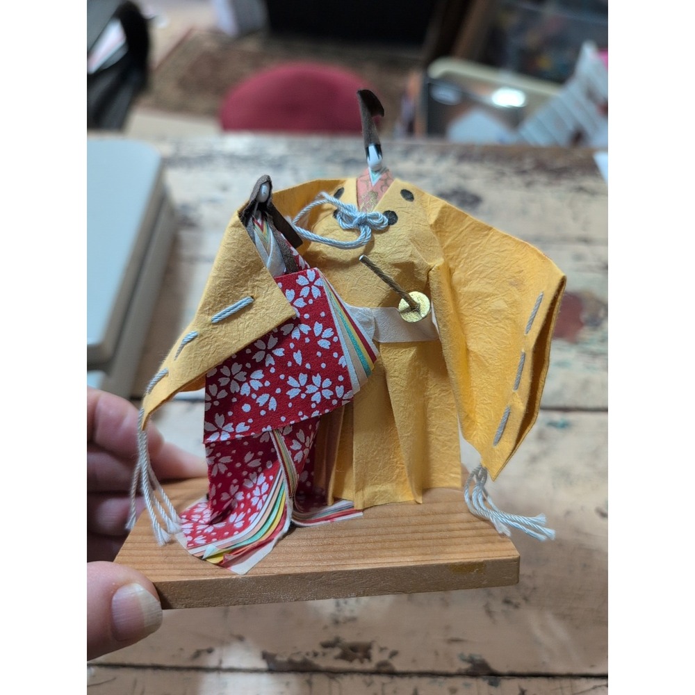 Japanese Paper Doll Washi Ningyo Origami Kimono Dress Handcrafted Traditional